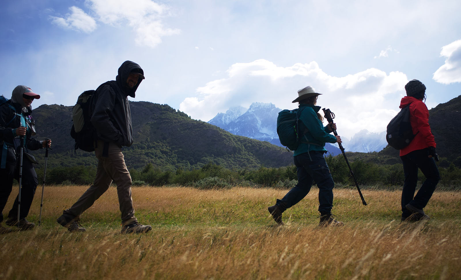 Hiking among the tall grass in Torres del Paine
