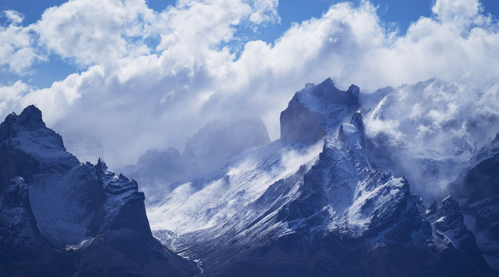 Peaks shrouded in clouds, Torres del Paine National Park, Chile